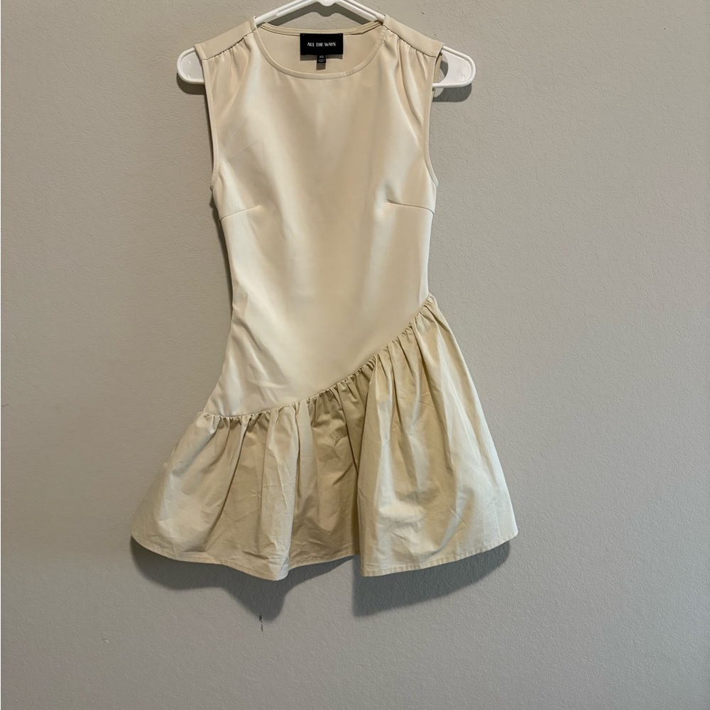 Revolve ALL THE WAYS Pia Cream Asymmetrical Ruffle mini Dress - Picture 6 of 8